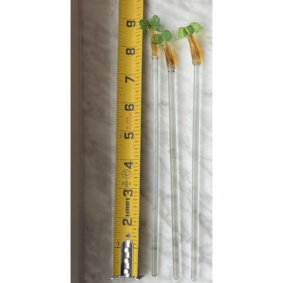 Vintage Blown Glass Tropical Palm Tree Swizzle Sticks Set Of 3 - Picture 4 of 6
